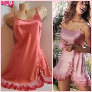 VTG Victoria's Secret 100% Silk Mermaid Ruffle Babydoll Slip Dress Size Lg Pink